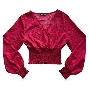 SHEIN Dark Red Speckled Smocked Long Sleeve Top | Size Small